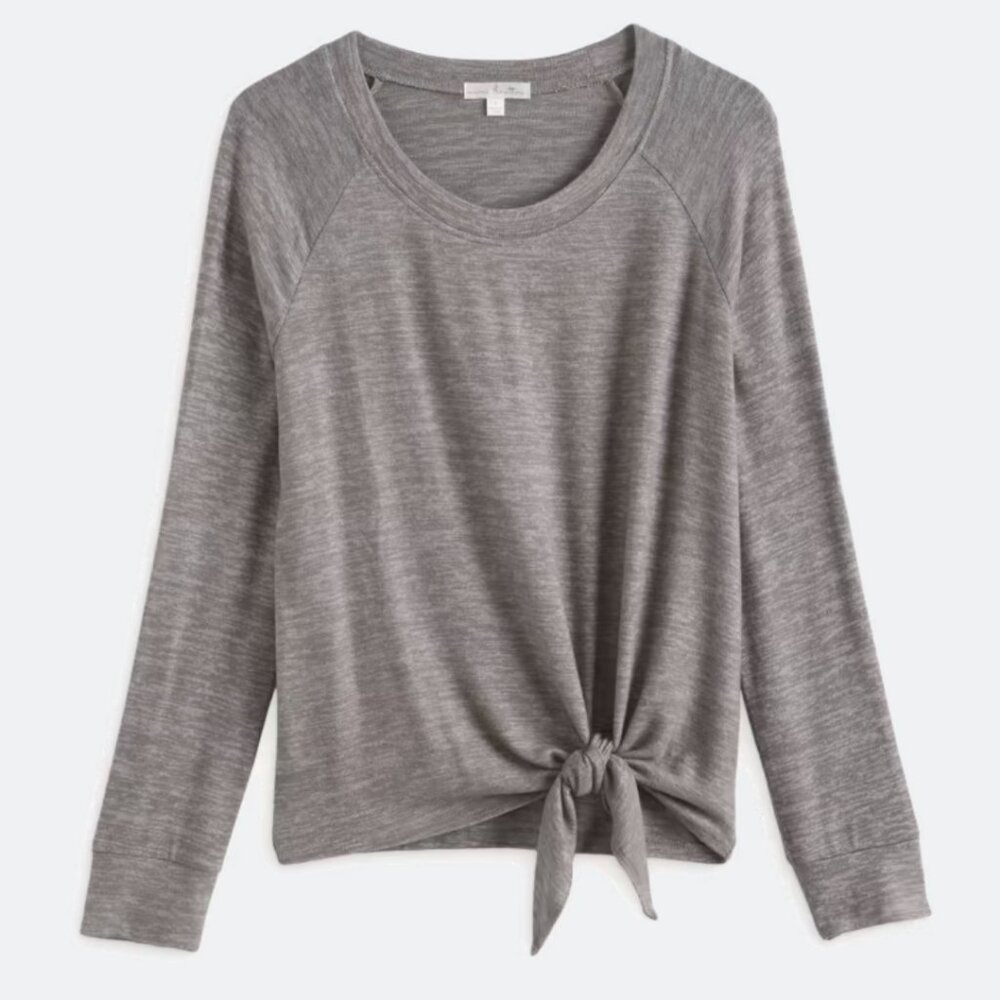 Nine Britton Billie Tie Front Brushed Knit Top, Dark Heathered Grey, Size Medium